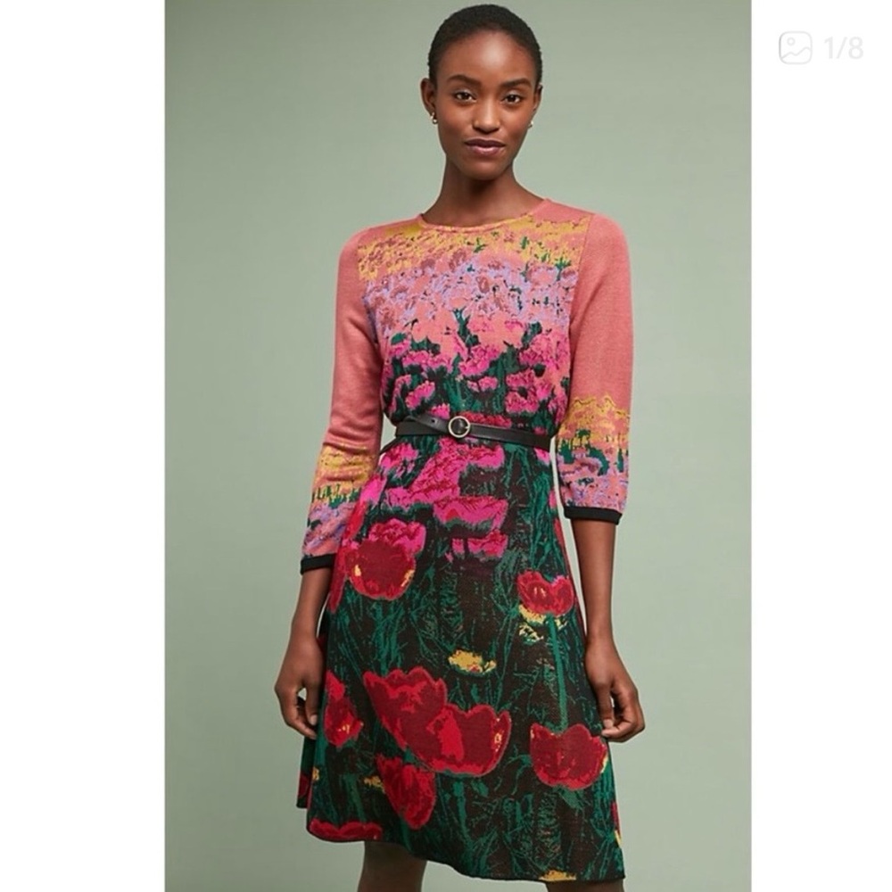 Anthropologie Aldomartins Lisse Knit Sweater Dress Floral Maximilist Bold XS